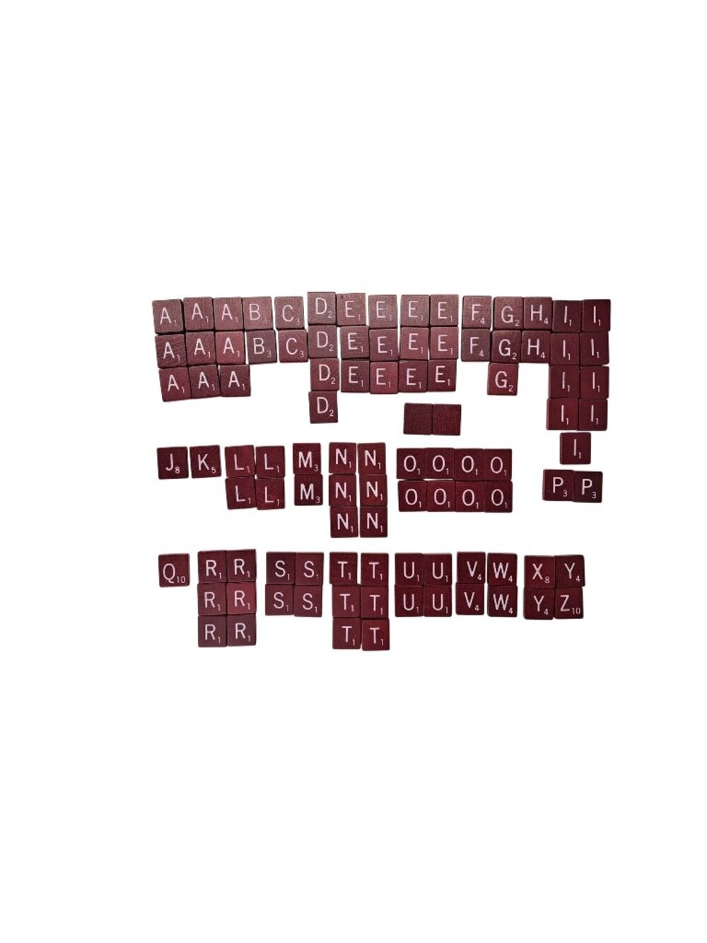 Vintage Scrabble Maroon Wooden 100 Tiles Rules & Replacement Form Complete Set